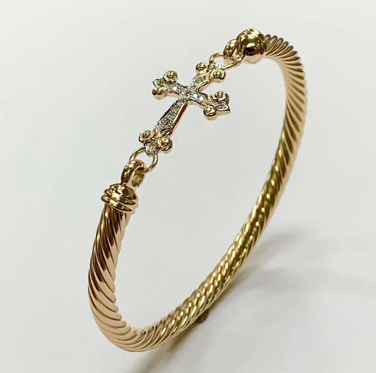 14k Diamond Cross Coil Bangle - Image 3