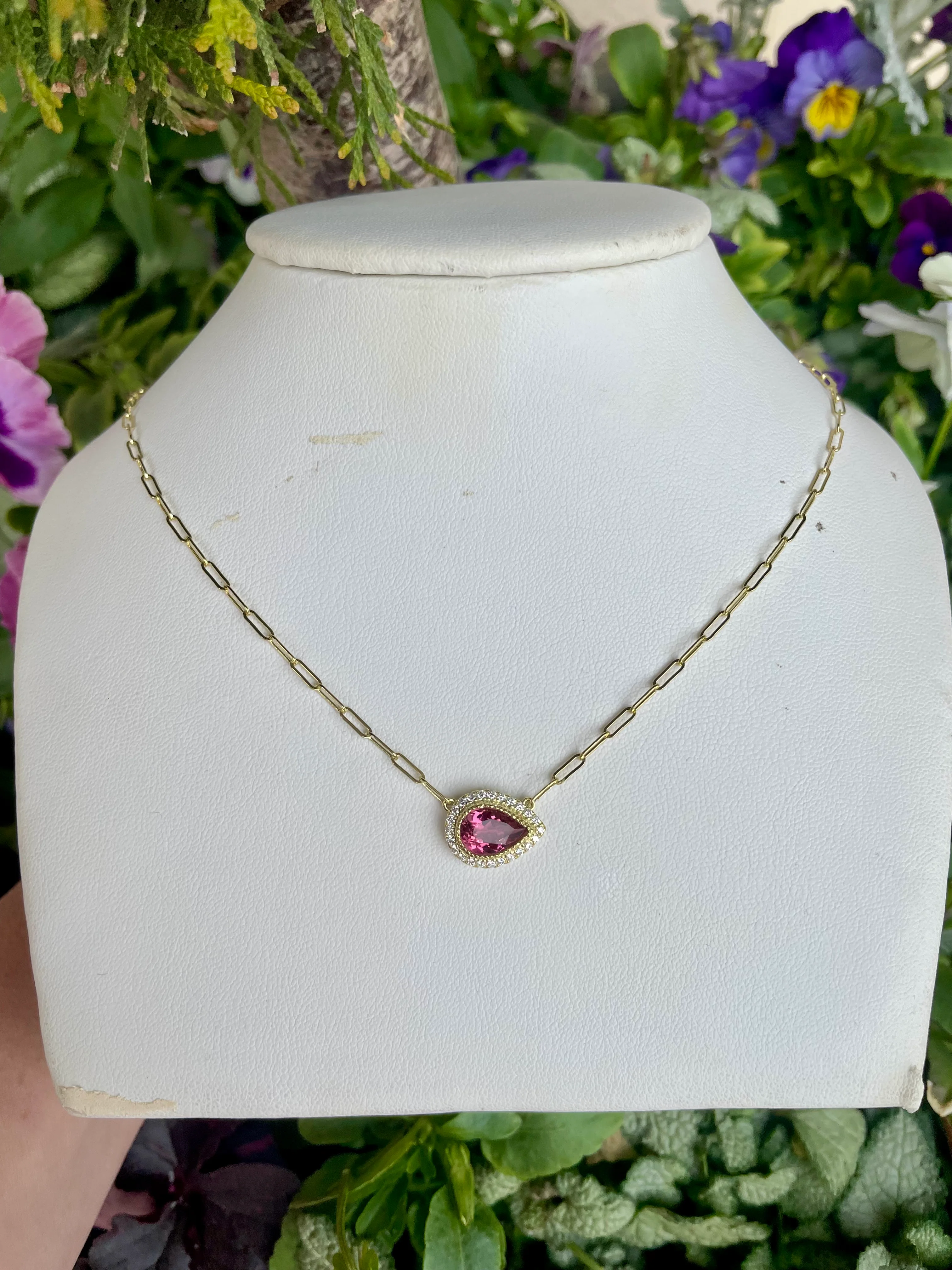 14kt Pink Tourmaline Teardrop Diamond Necklace - Image 2