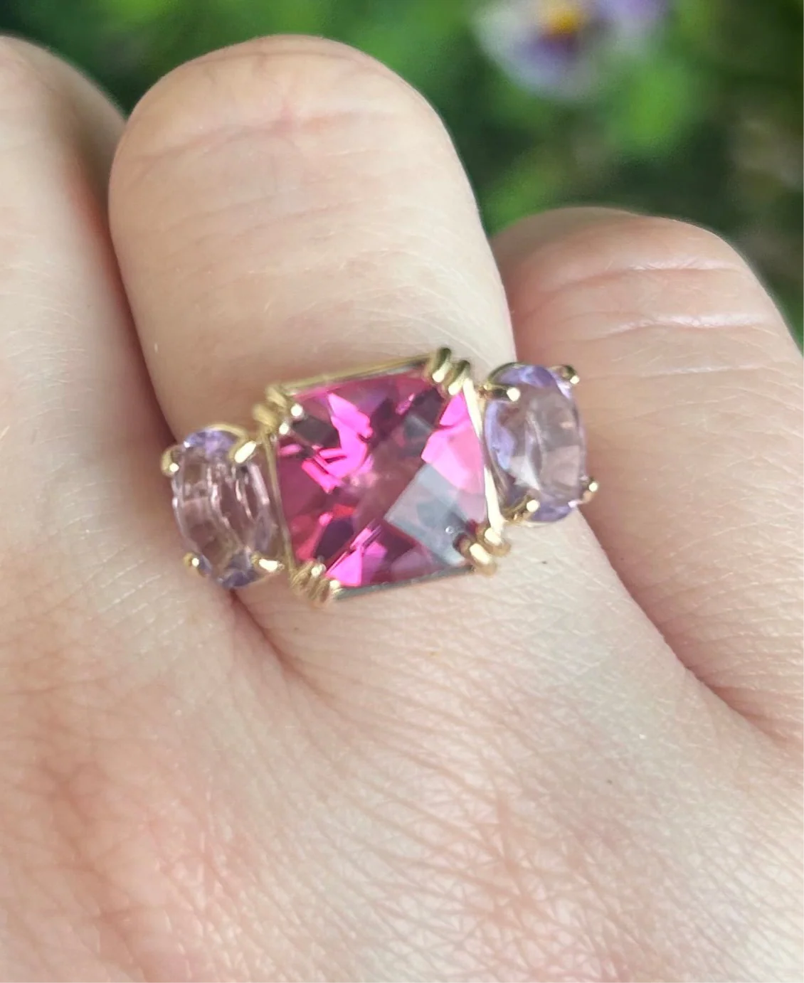 14kt 3 Stone Ring Pink Topaz & Lavender Amethyst - Image 5