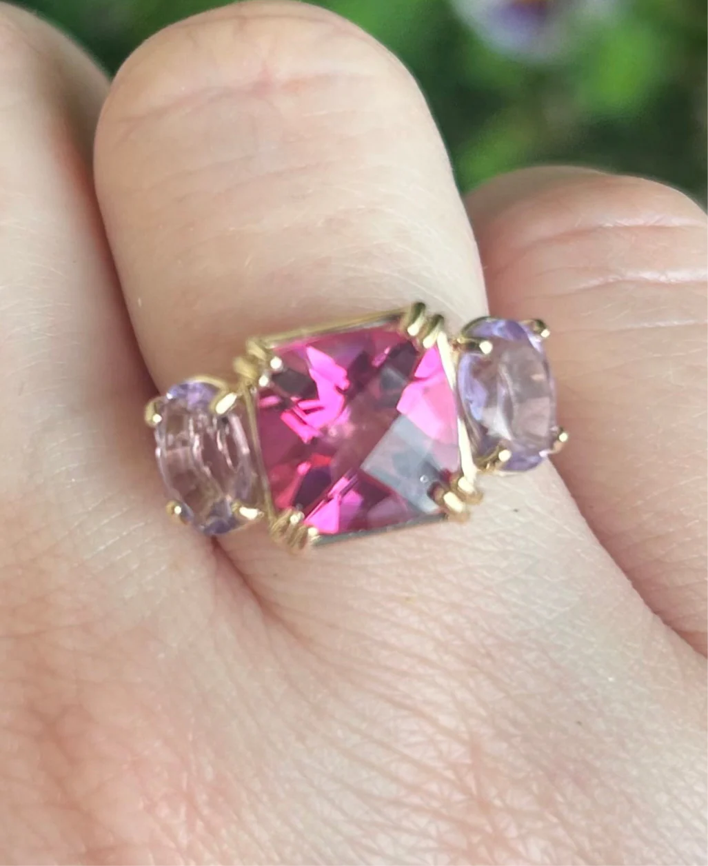 14kt 3 Stone Ring Pink Topaz & Lavender Amethyst - Image 6