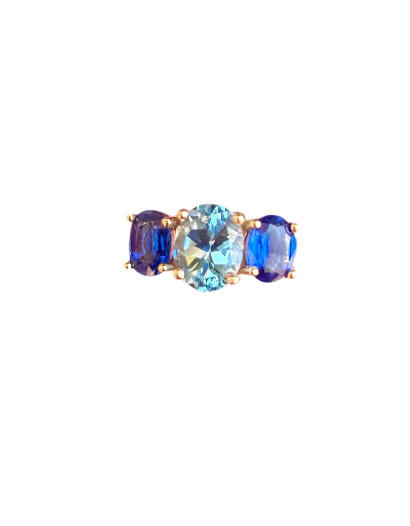 14kt 3 Stone Ring with Sky Blue Topaz & Kyanite - Image 5