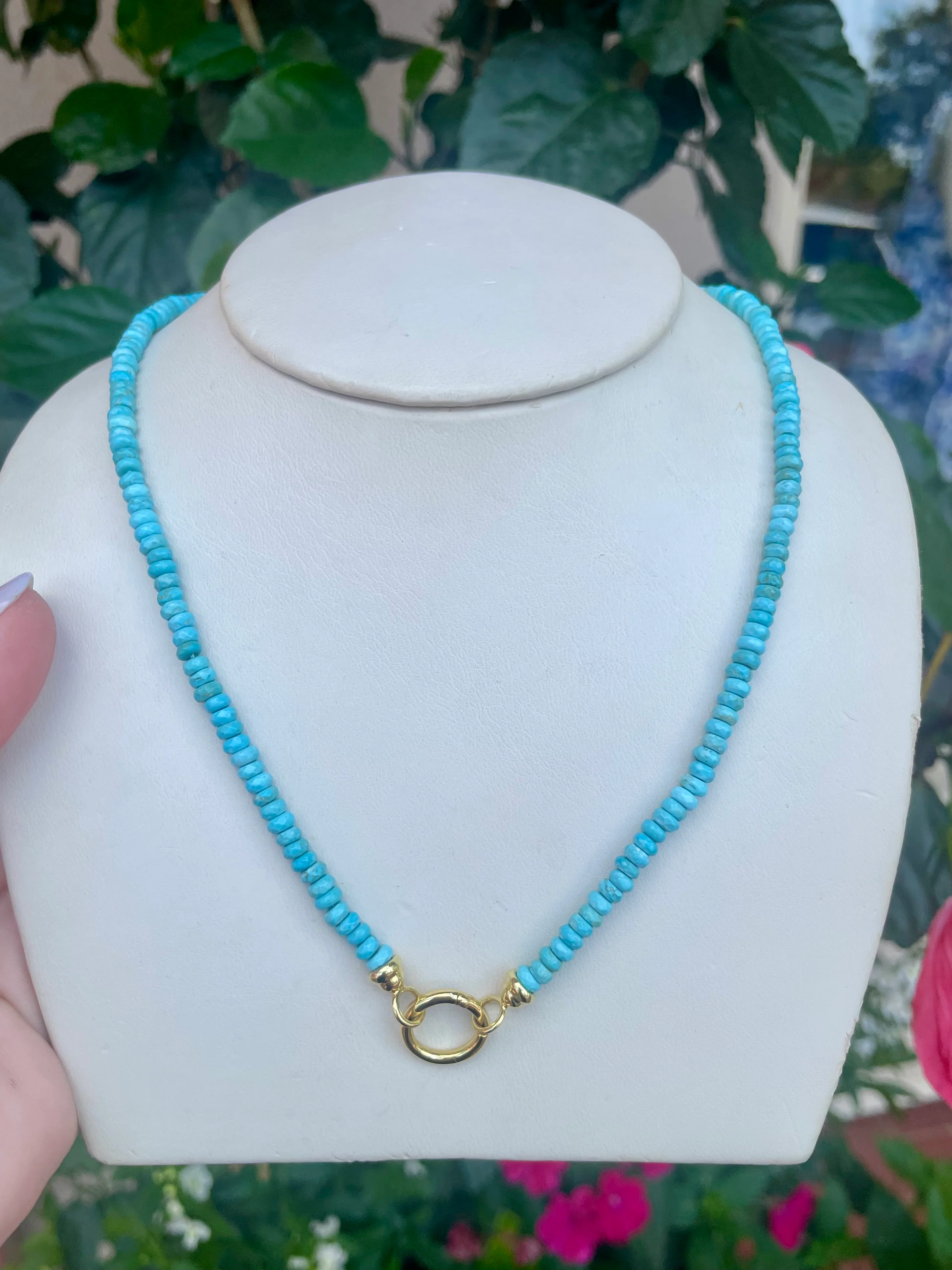 14kt Turquoise Rondel Necklace + 14K Circle Clasp