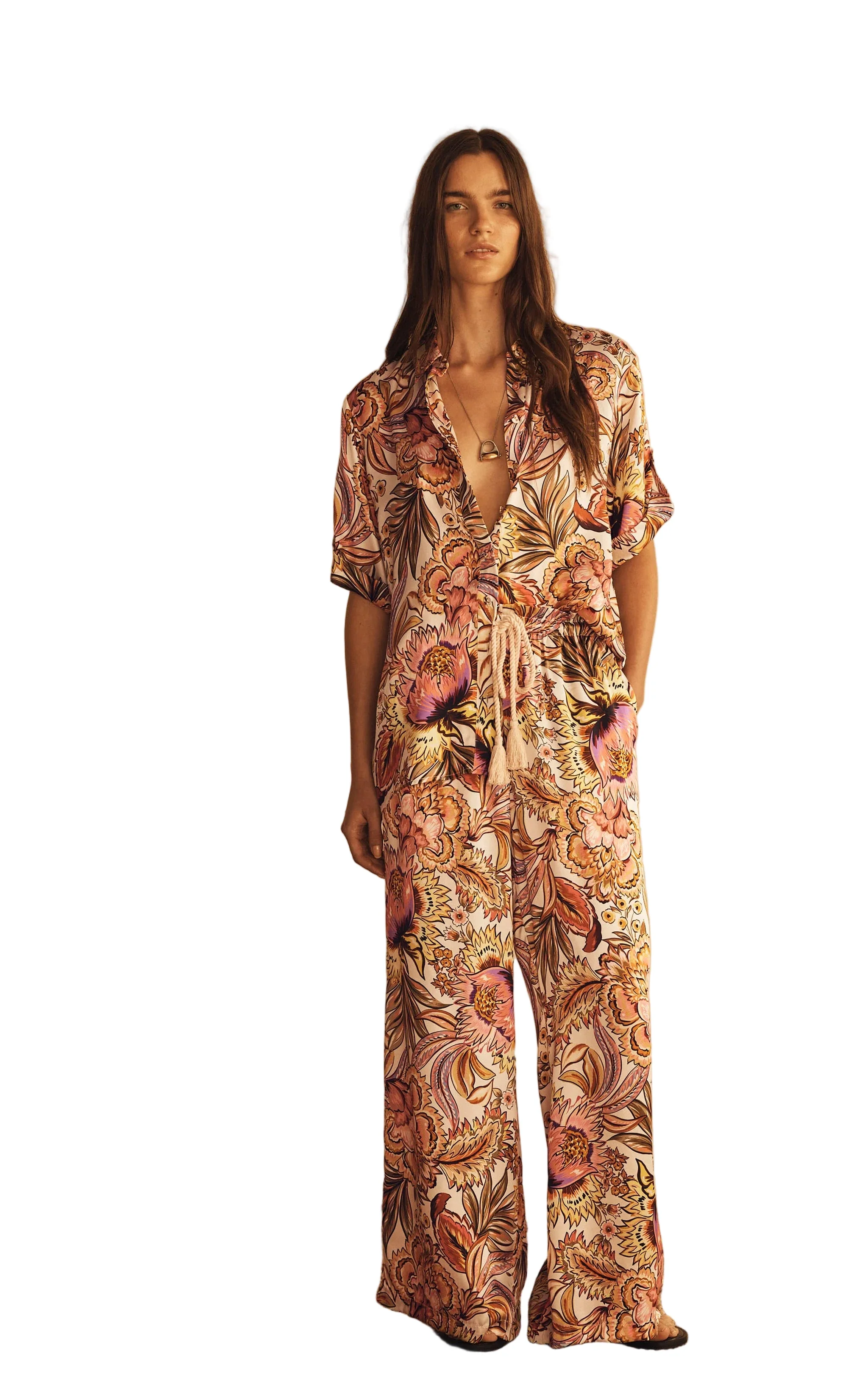 Gathered Wide Leg Pant | Bel Fiore Silk - Image 2