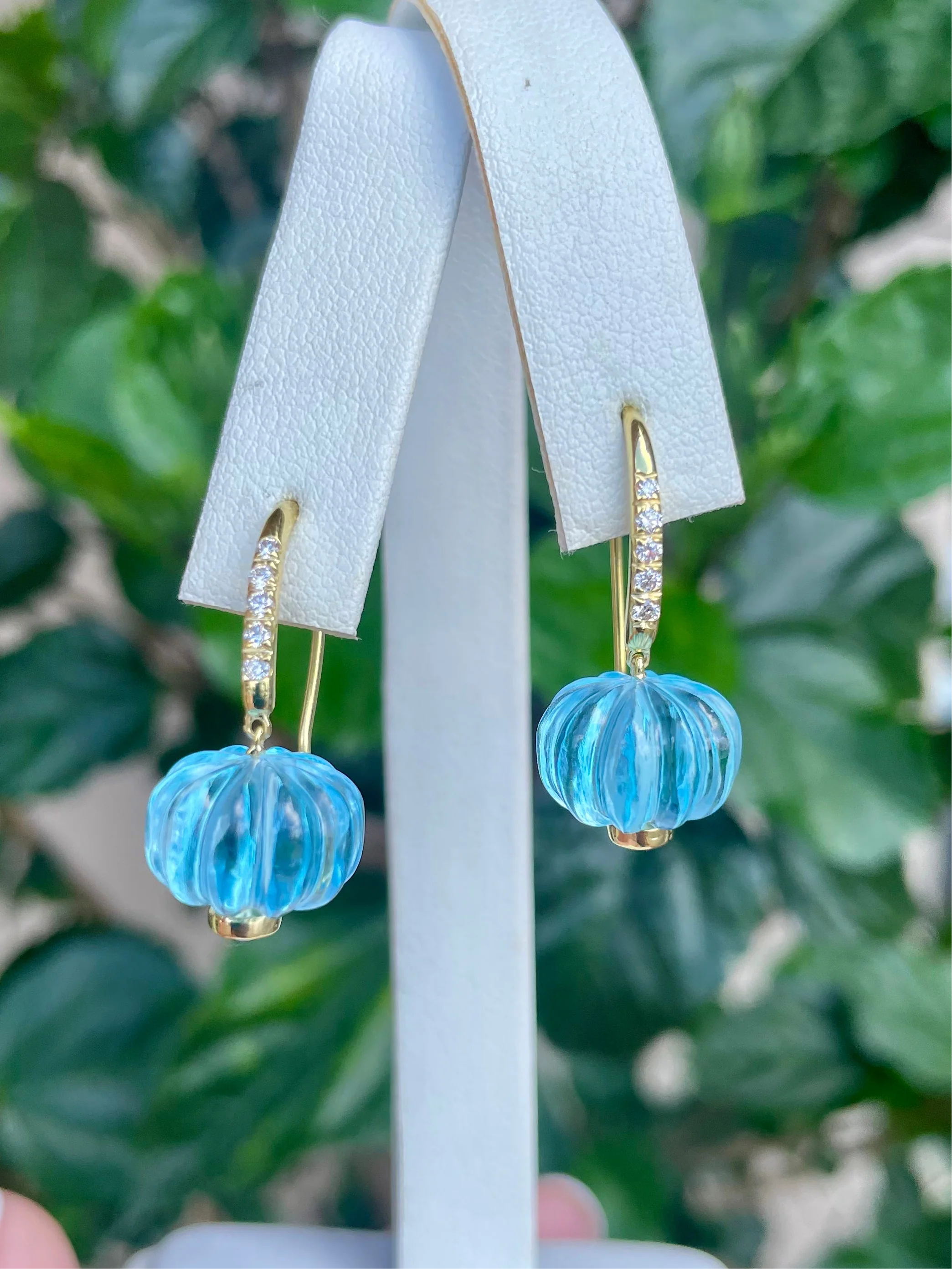 Blue Topaz Fluted Pumpkin .14kt Diamond Earrings