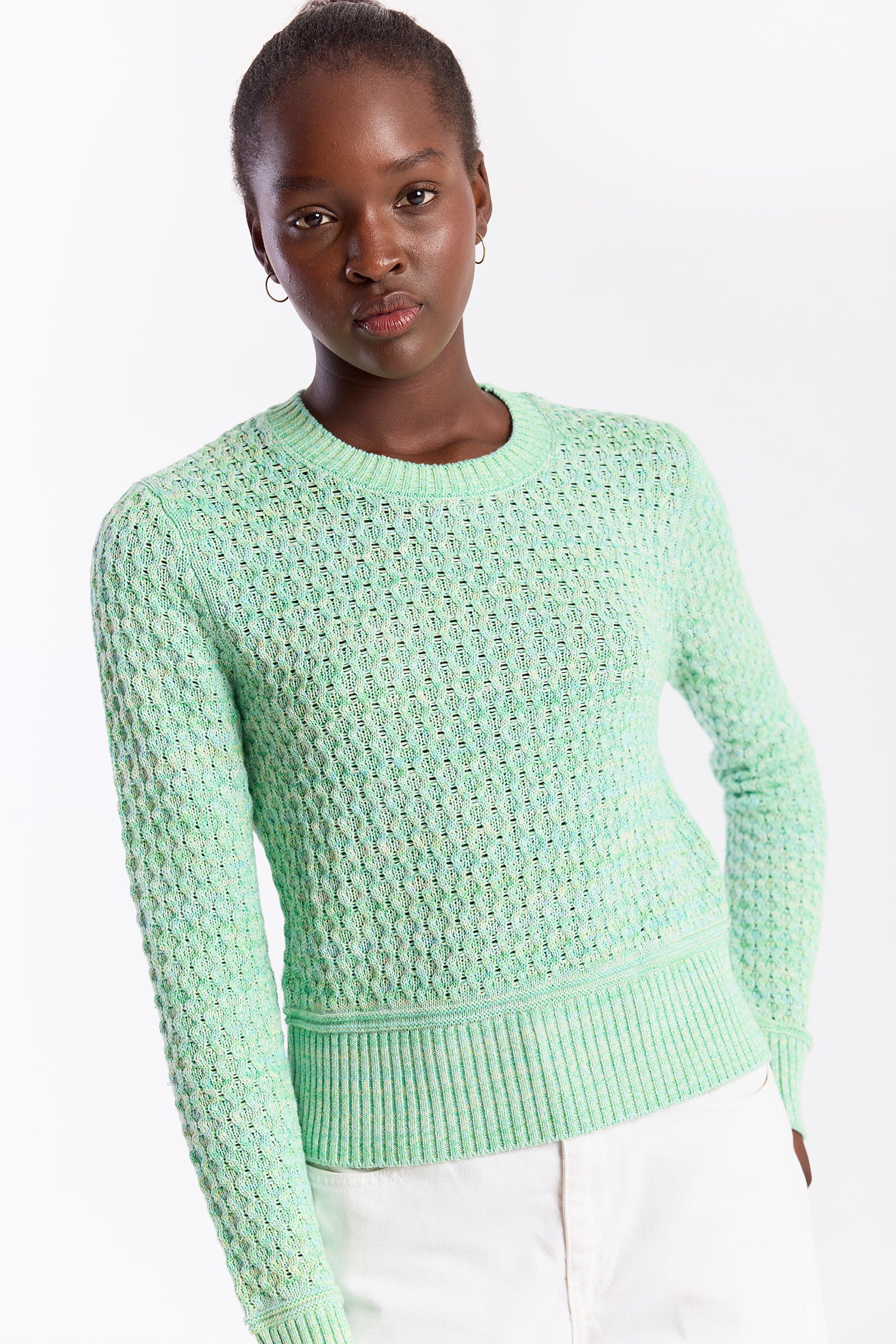 Cable Twist Yarn Knit Crew | Cool Green - Image 3