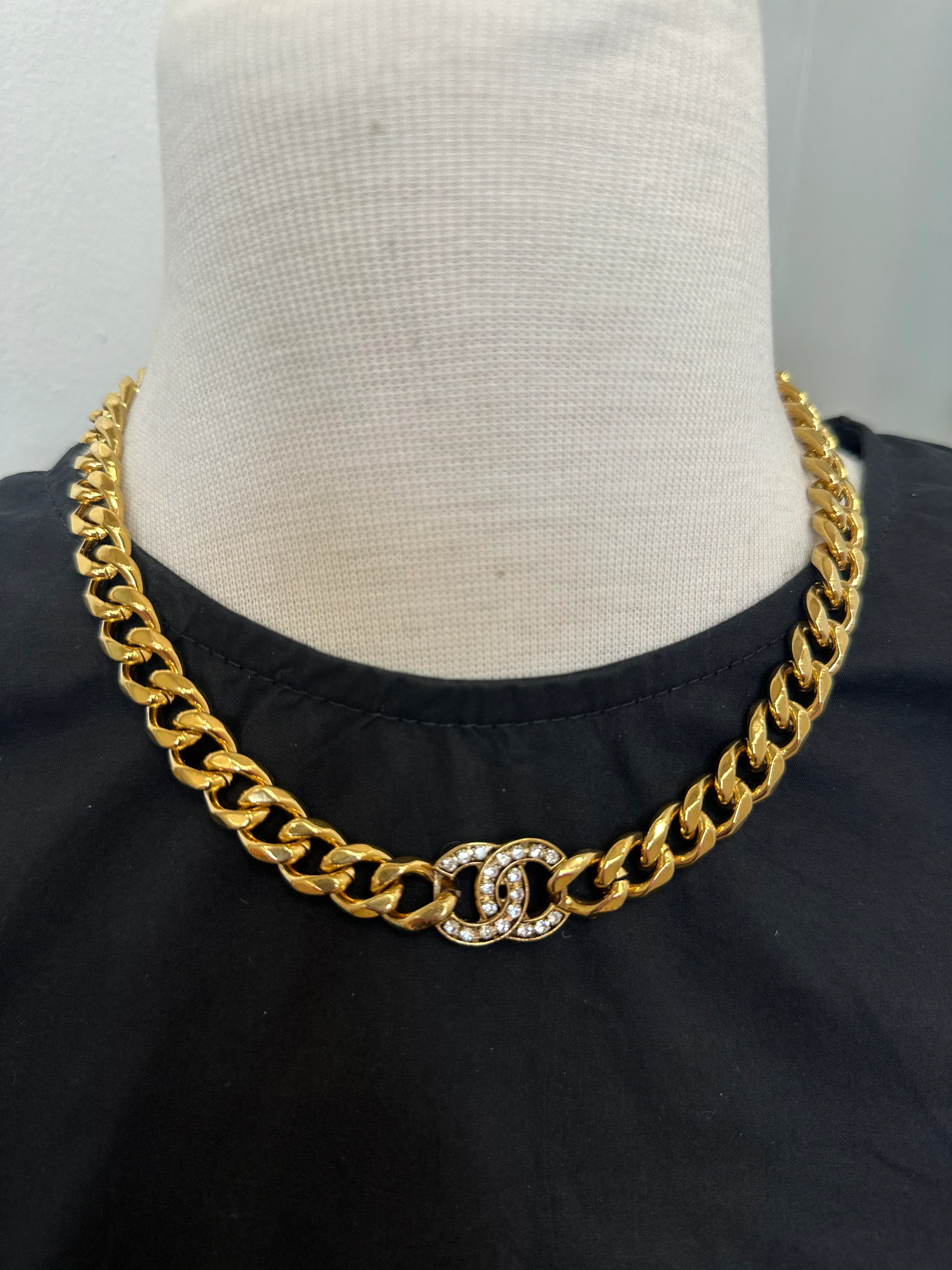 Gold Thick Chain with Diamond CC Charm - Image 2