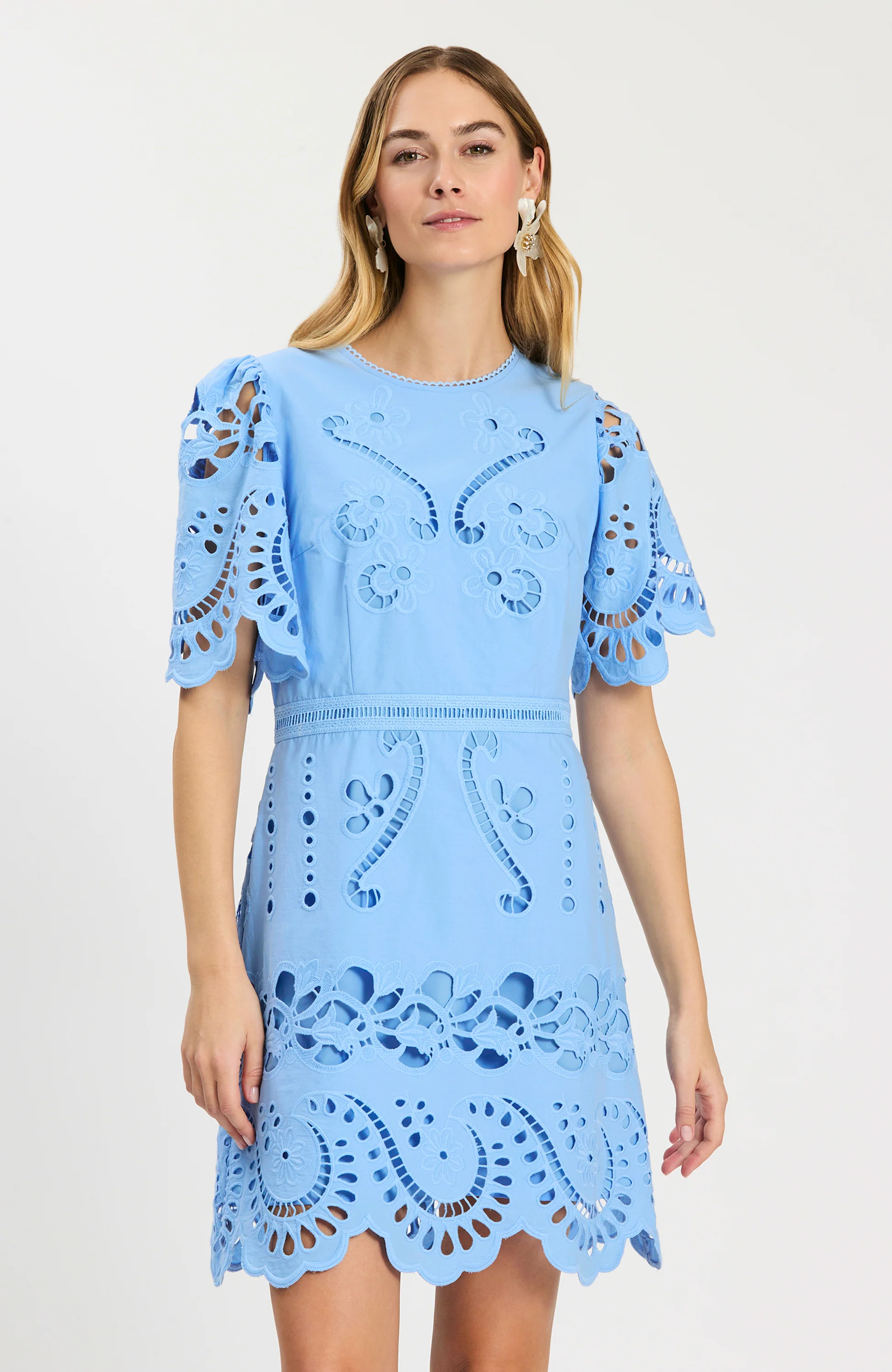 Lacey Open Embroidery Dress | Vista Blue - Image 2