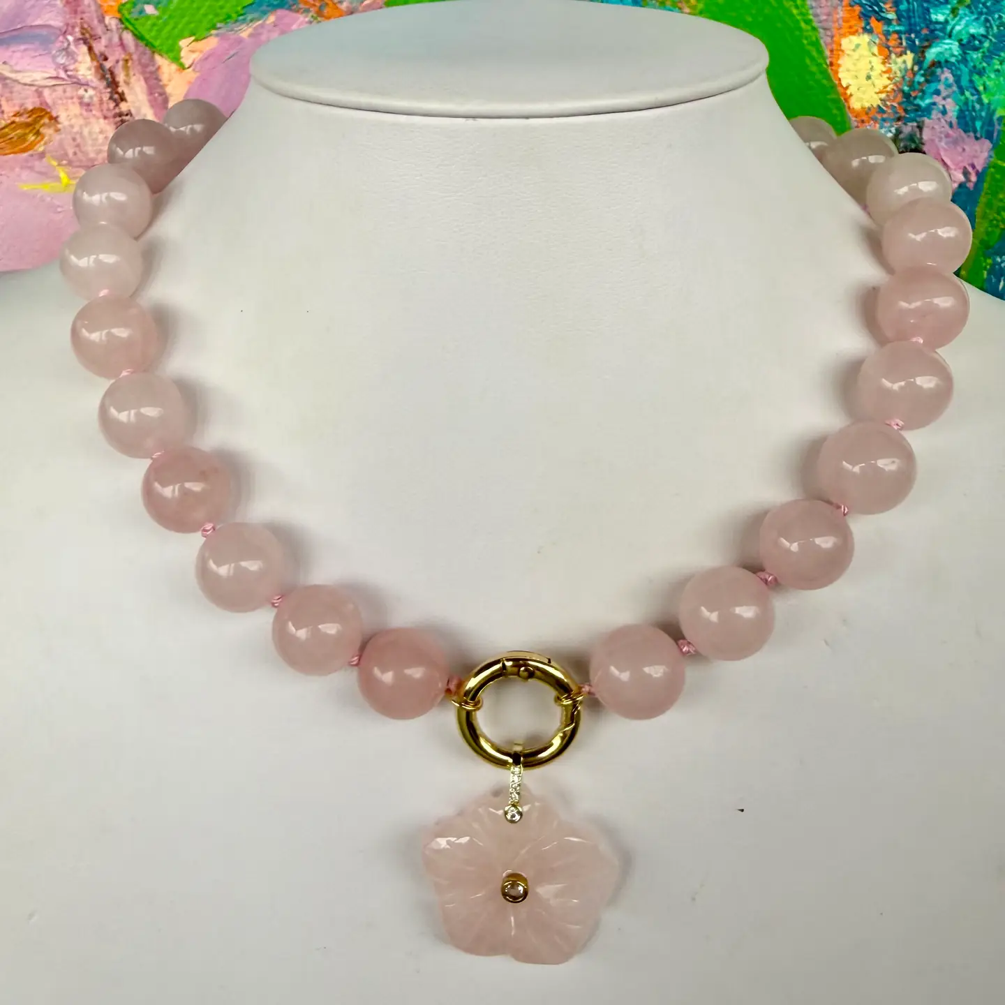 Rose Quartz Flower Necklace