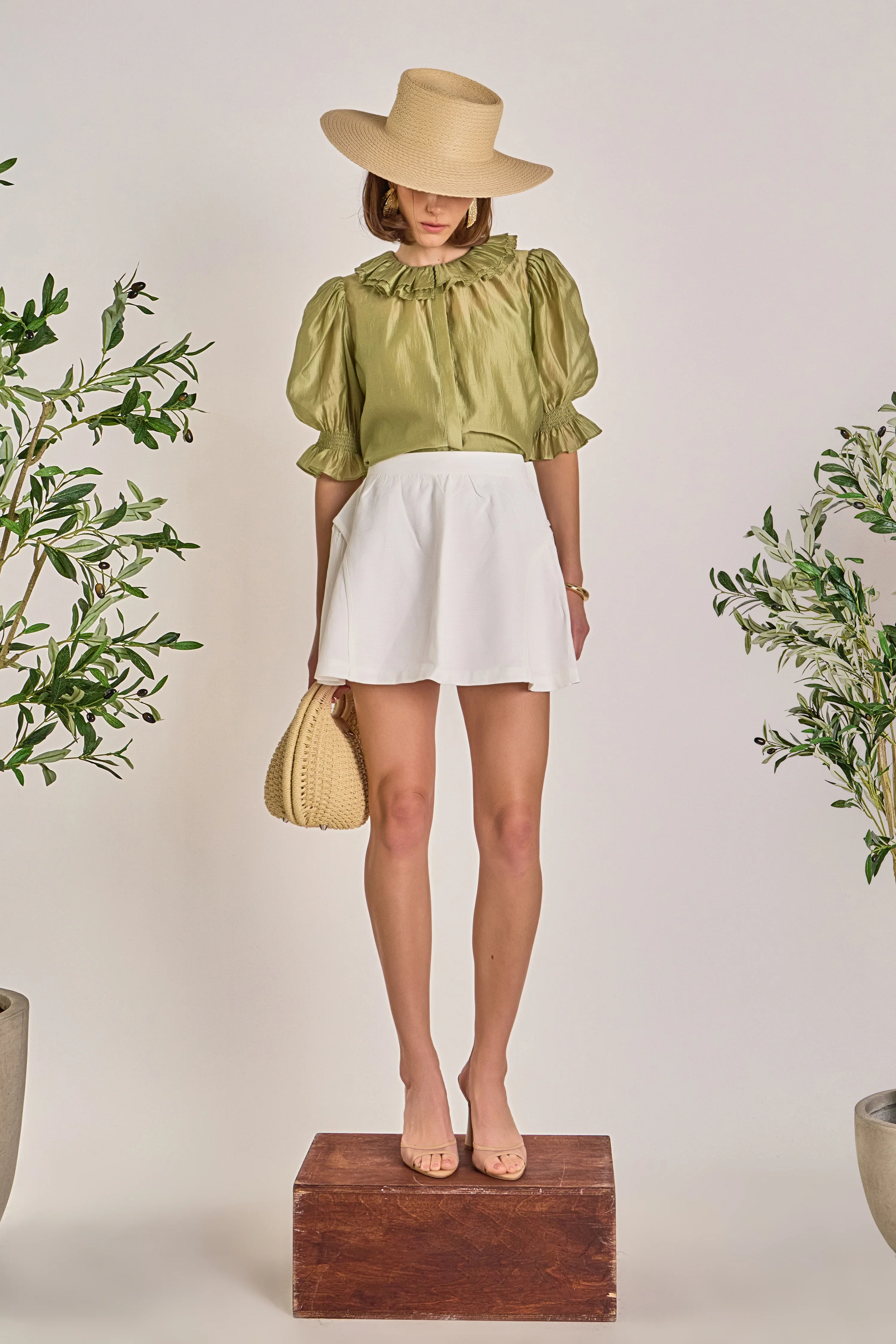 Ruffled Short Sleeve Blouse | Sage