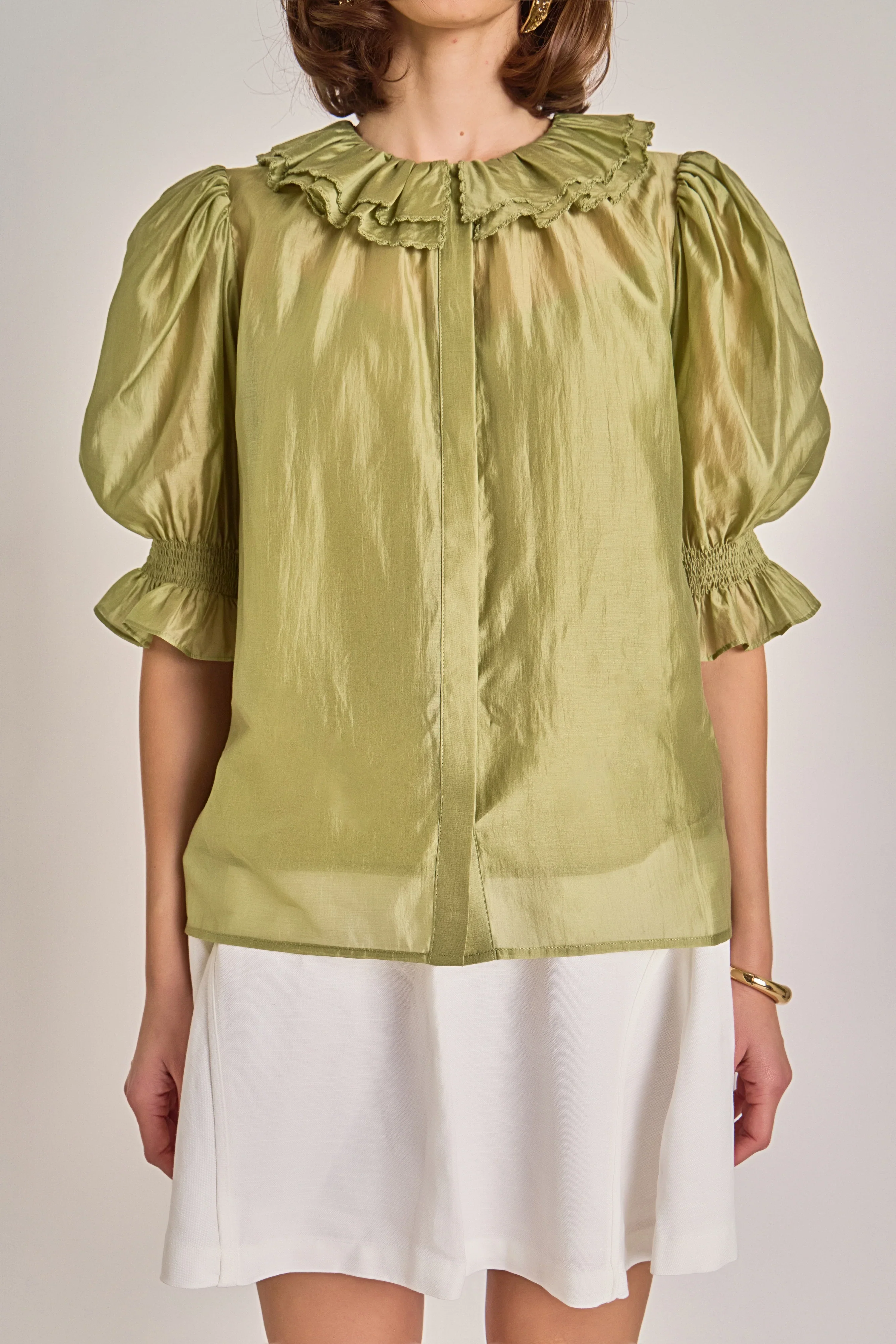 Ruffled Short Sleeve Blouse | Sage - Image 4
