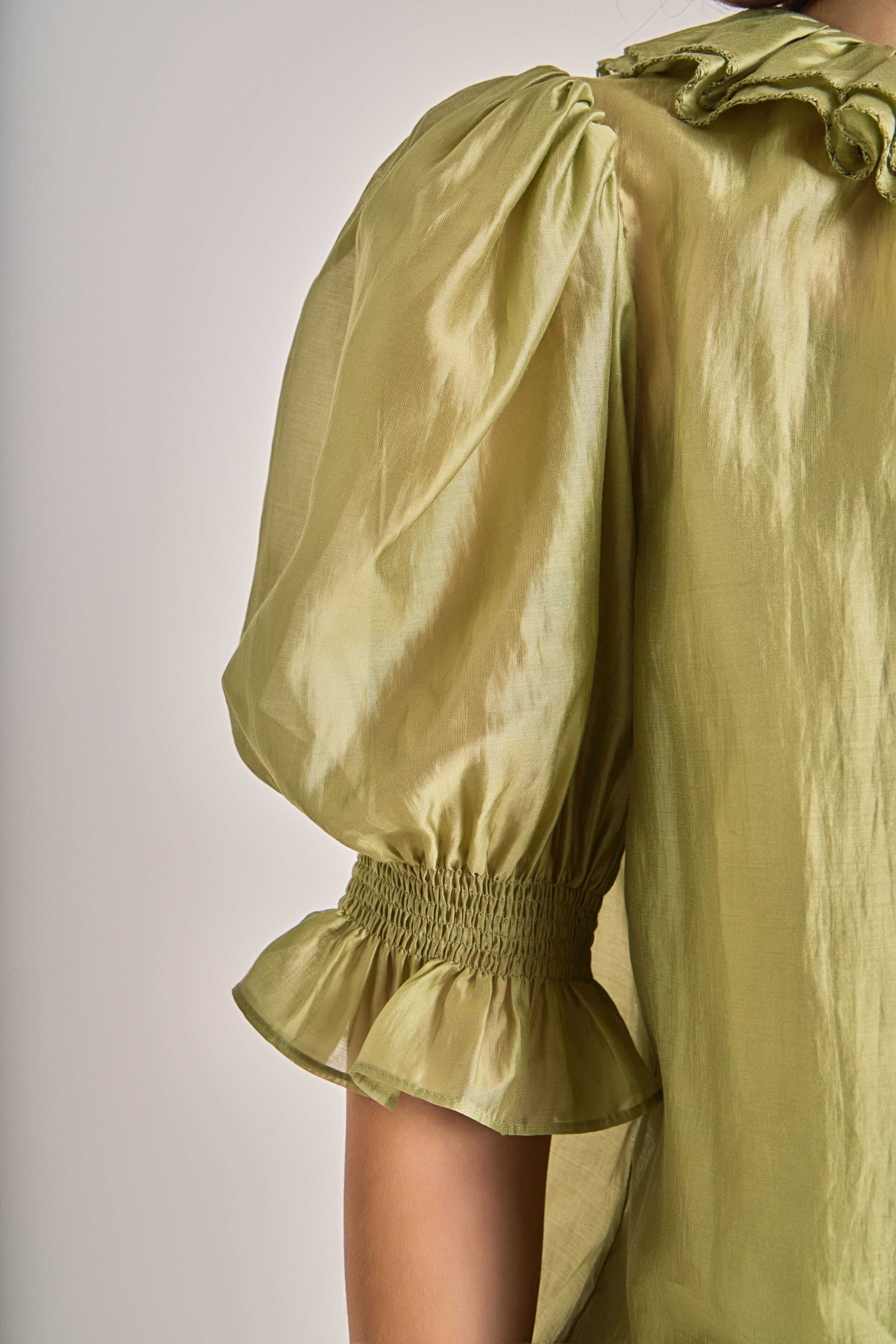 Ruffled Short Sleeve Blouse | Sage - Image 5