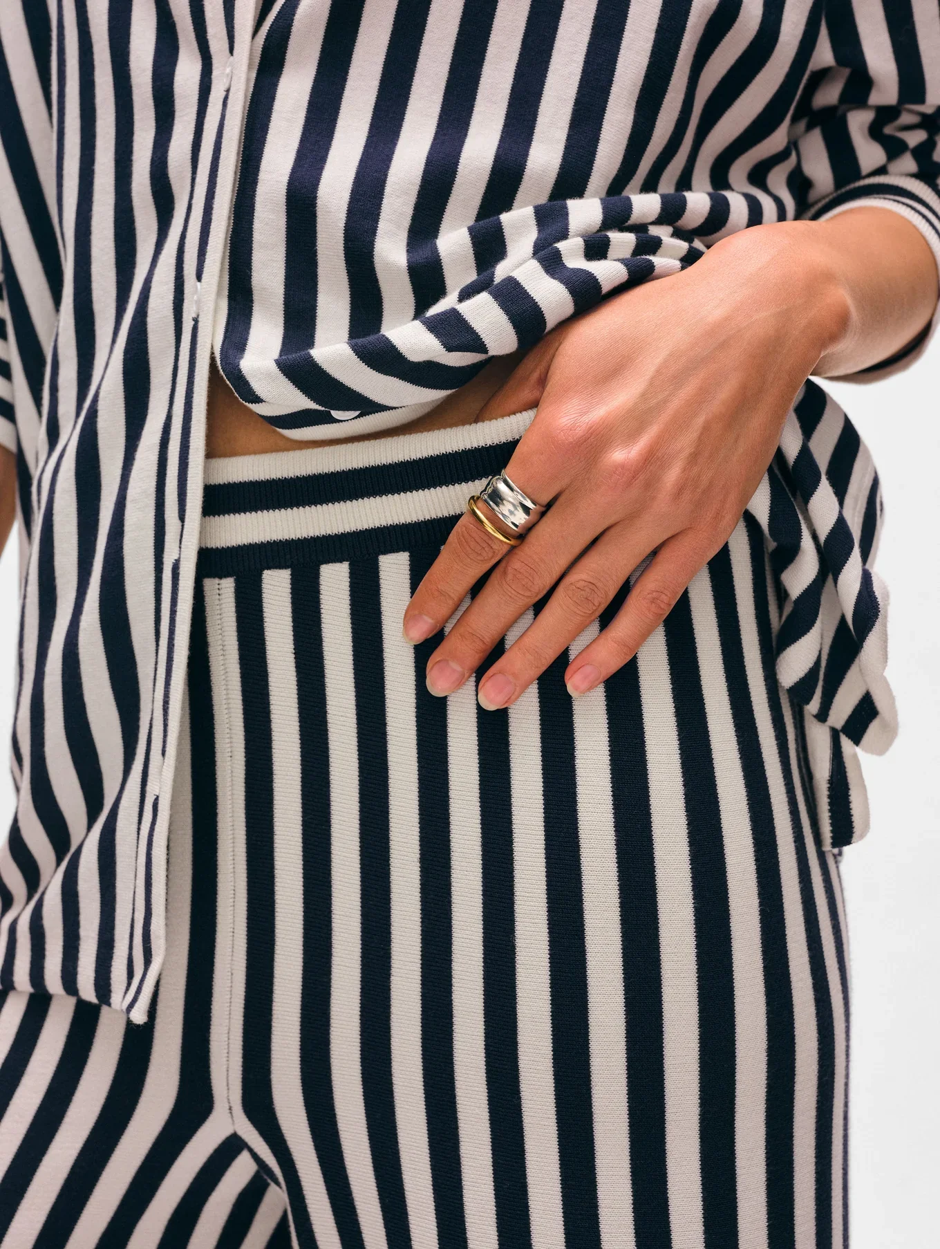 Superfine Organic Cotton Striped Wide Leg Pant | Navy - Image 3