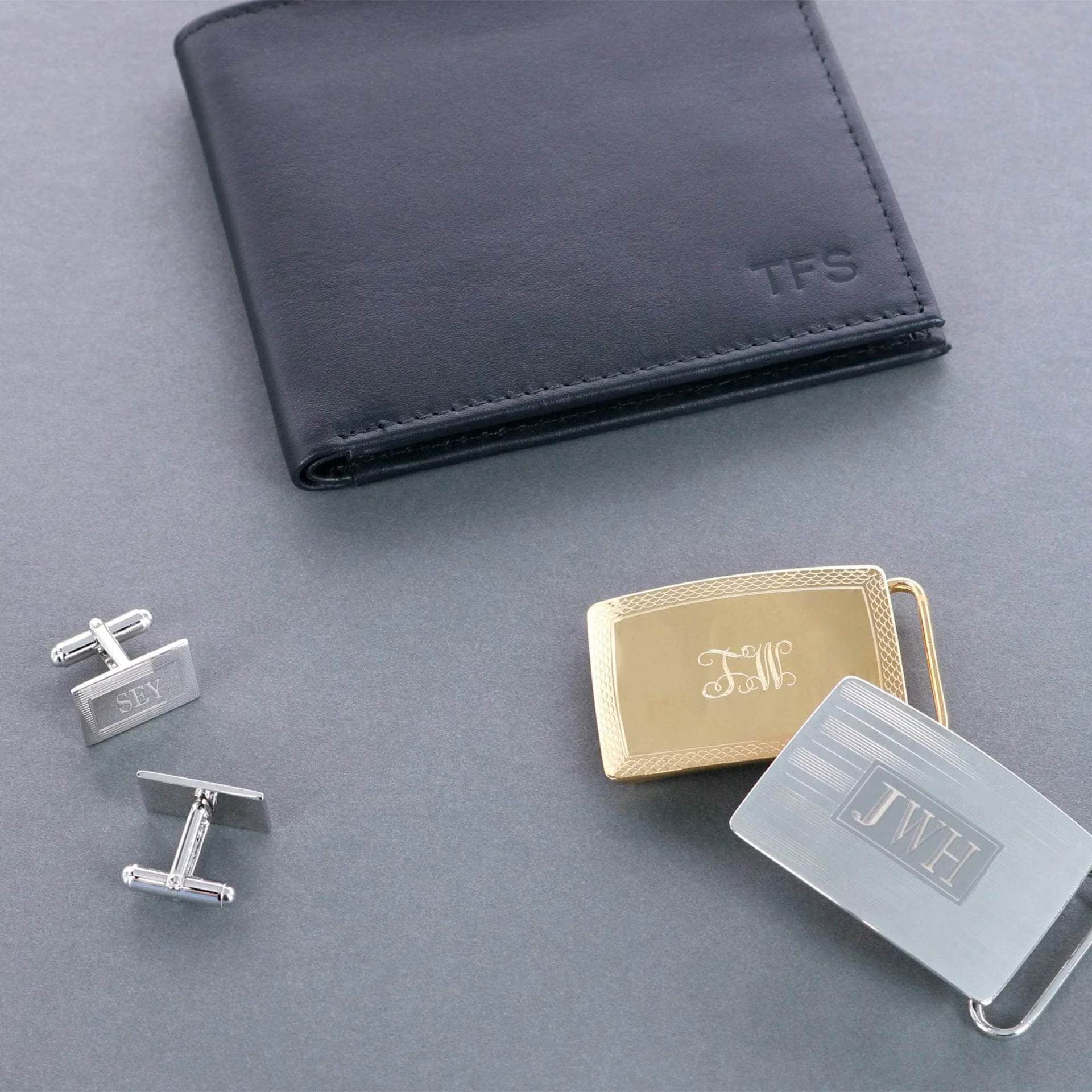 Trafalgar Sterling Silver Rectangle Engine Turned Cufflinks - Image 3
